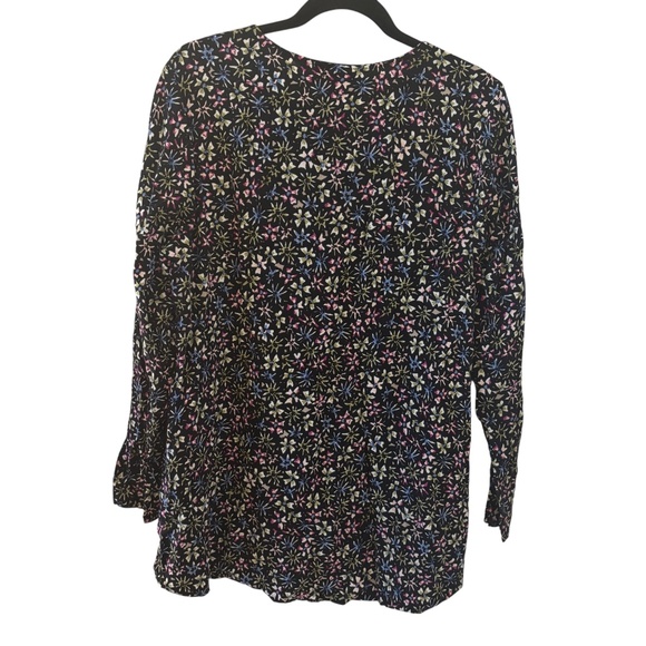 J. Jill Black Multicolor Floral Print Long Sleeve Blouse Women’s Medium - Picture 6 of 10